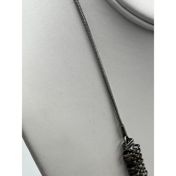 J. Crew Mixed Metal Hematite Crystal Layered Stacked Square Beads Snake Necklace - Picture 3 of 10